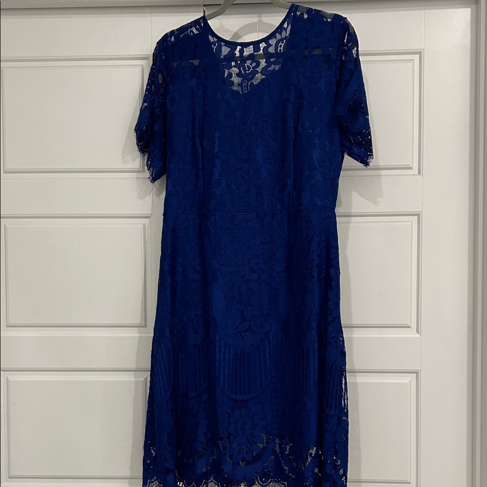 Chic Royal Blue Lace Midi Dress